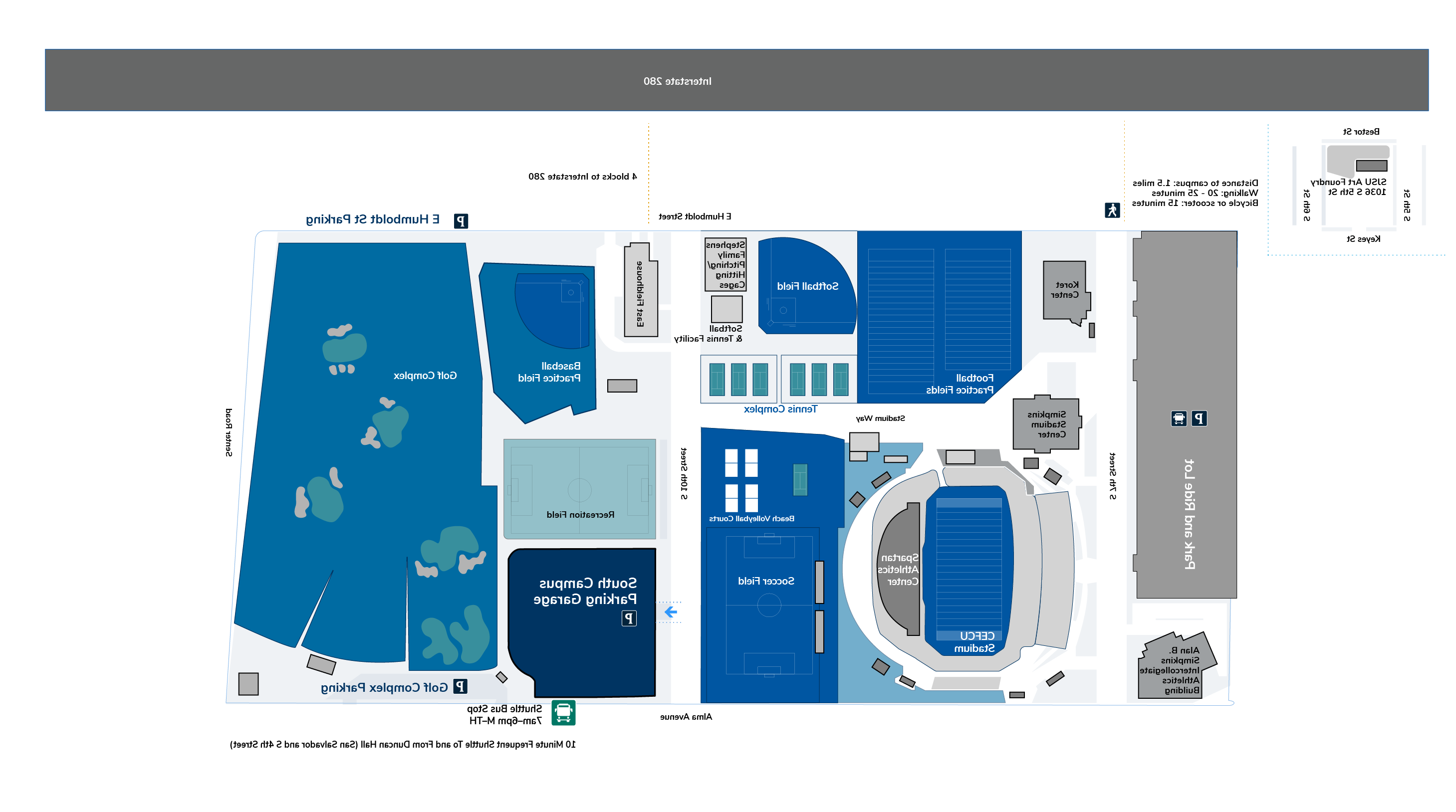 Map of San Jose State University South Campus athletics facilities